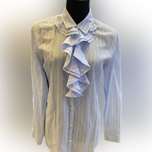 Striped ruffled long sleeve dress shirt